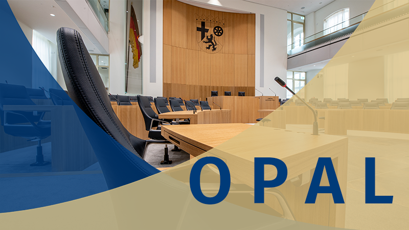 Symbolbild für OPAL (Offenes Parlamentarisches Auskunftssystem des Landtags Rheinland-Pfalz). Im Hintergrund sieht man Hände, die Akten sortieren. 