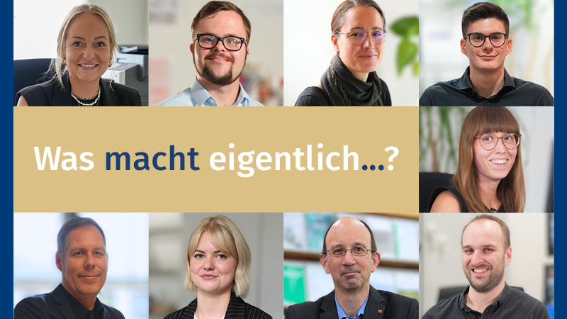 Zu sehen ist eine Bildcollage. Diese zeigt Männer und Frauen. Alle schauen in die Kamera. In der Mitte ist eine hellbraune Farbfläche. Auf dieser steht: "Was macht eigentlich...?" ©Landtag RLP  Zu sehen ist eine Bildcollage. Diese zeigt Männer und Frauen. Alle schauen in die Kamera. In der Mitte ist eine hellbraune Farbfläche. Auf dieser steht: "Was macht eigentlich...?"