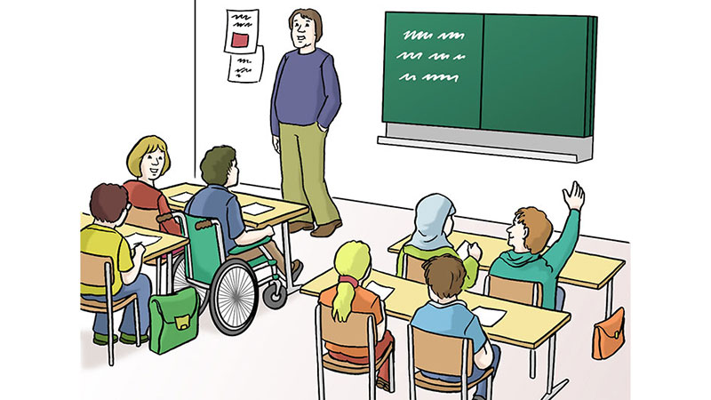 Illustration aus einer Unterrichtsstunde in der Schule. 