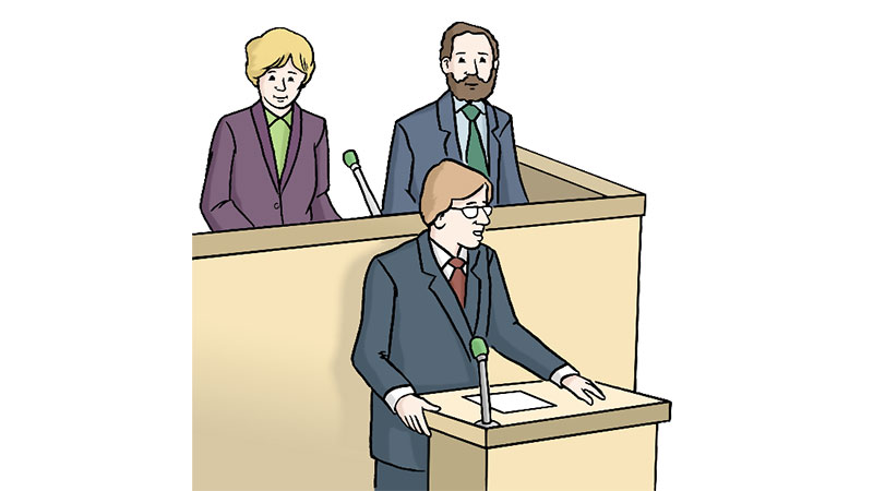 Illustration eines Politikers am Rednerpult