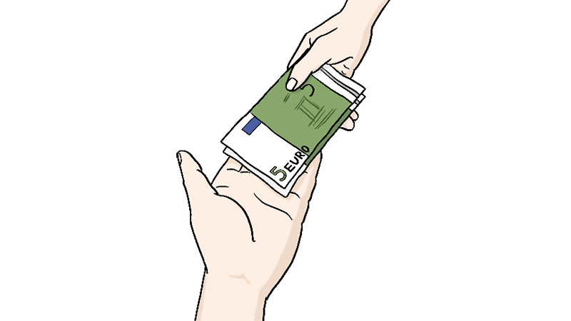 Illustration: Zwei Hände überreichen sind Geld.