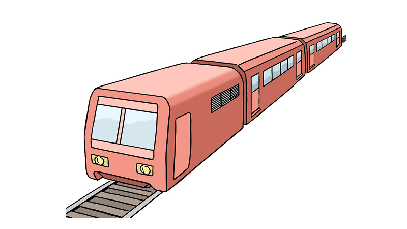 Die Illustration zeigt einen roten Zug, der auf den Gleisen fährt.  