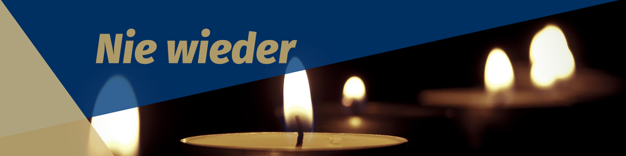 Im Hintergrund des Bildes flackern Teelichter in einem dunklen Raum. Im Vordergrund steht "Nieder Wieder".