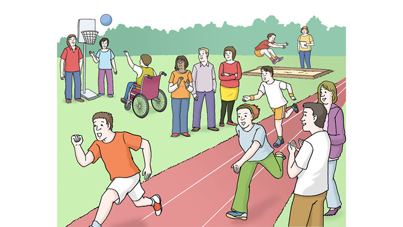 Illustration eines 100 Meter Laufs.